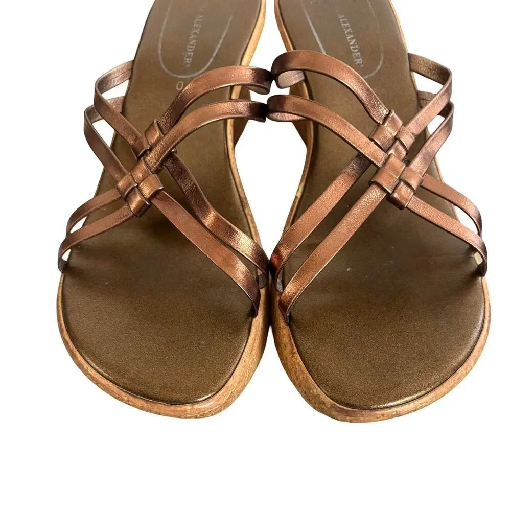 Y2K VTG. CHUNKY BROWN/BRONZE LEATHER WEDGE SANDALS SZ.‎ 9.5-10 EUC